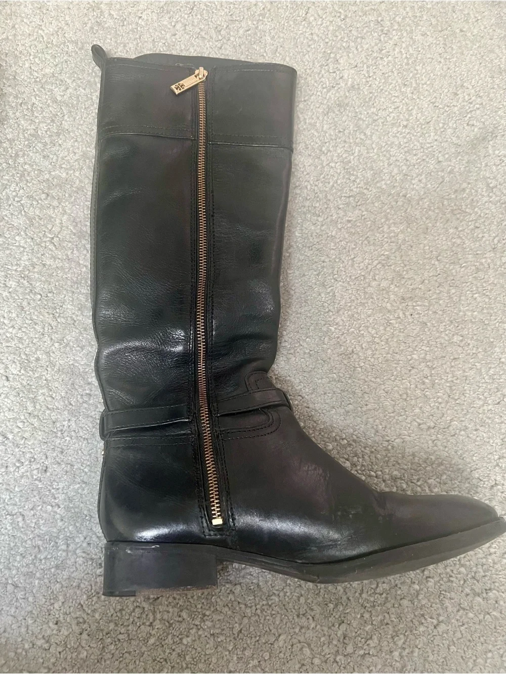 Tory Burch Black Leather Knee-High Riding Boots with Gold Hardware- 9M